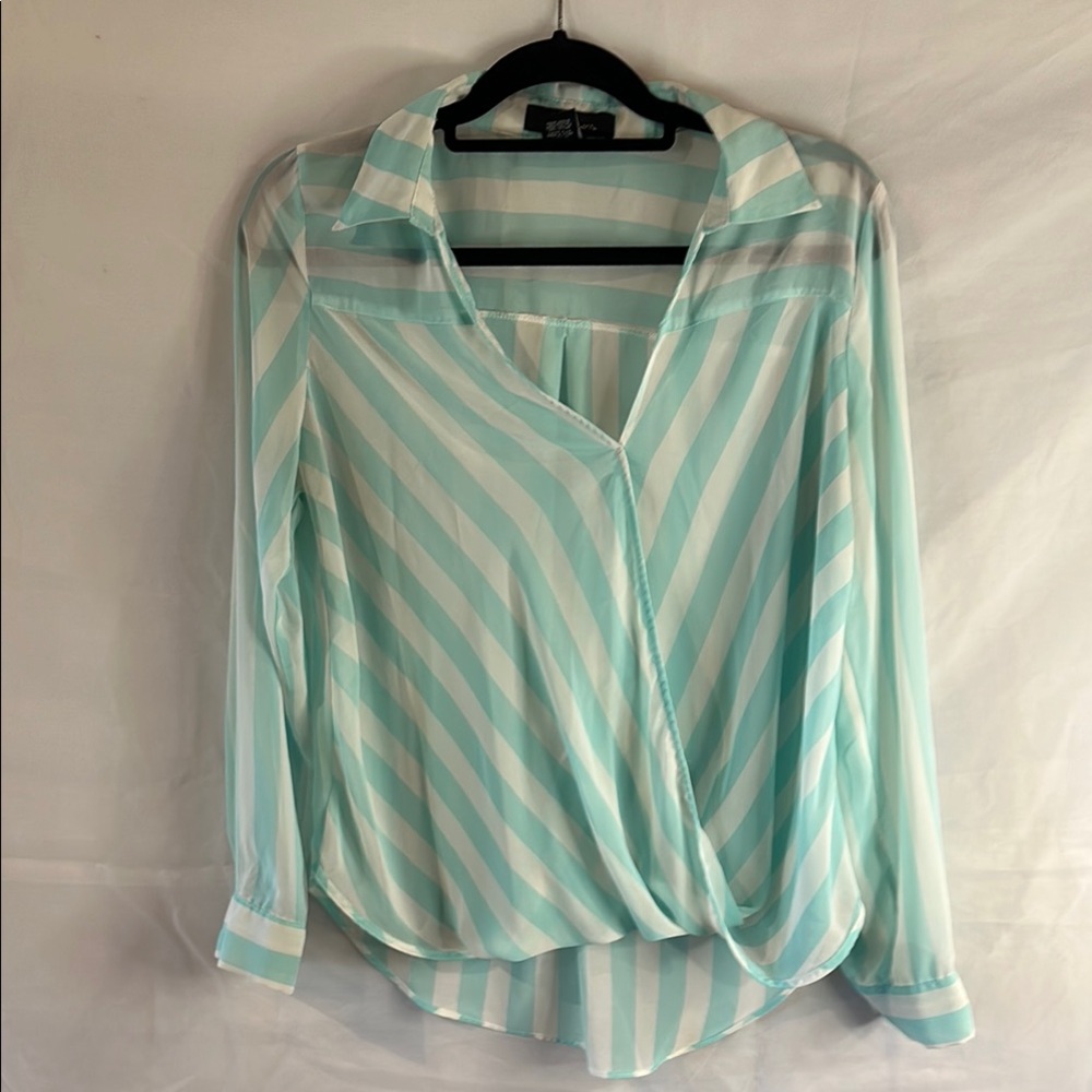 SEDUCTION STRIPED SHEER AQUA BLOUSE - M